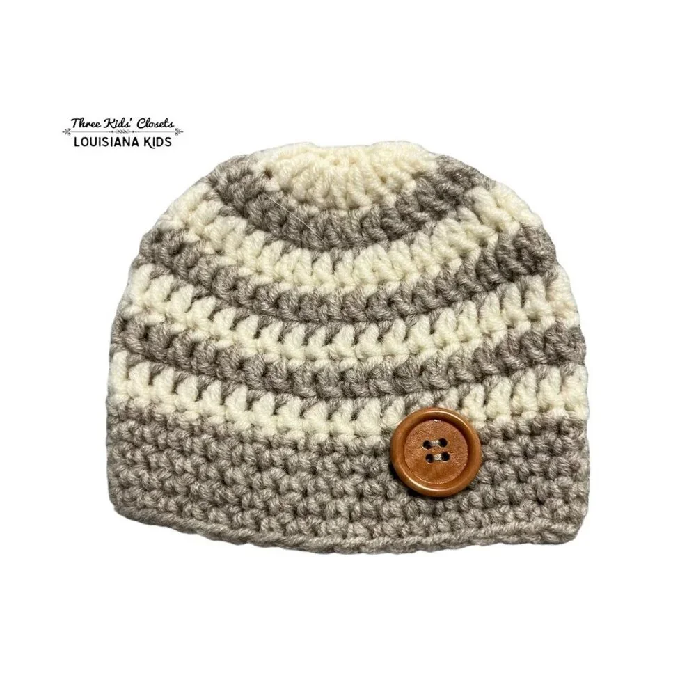 Handmade Newborn Grey Striped Crochet Hat